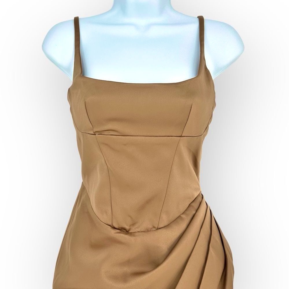 HOUSE OF CB NWT BIANCA MOCHA SATIN CORSET MIDI DRESS MOCHA BROWN SIZE XS - Picture 4 of 15